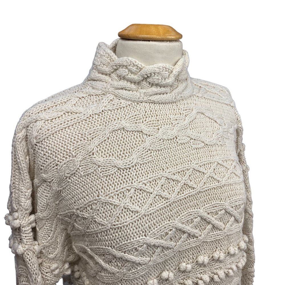 Style New York Hand Cable Knit Sweater Dress Fisherman Fringe Coastal Luxe-M - Picture 3 of 10